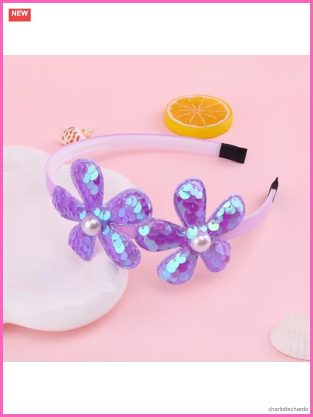 Flower Headband Purple Glitter Floral Hair Hoop Spring Summer Headpiece - Picture 3 of 6
